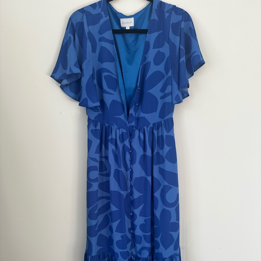 Sugarlips Blue Abstract Midi Dress